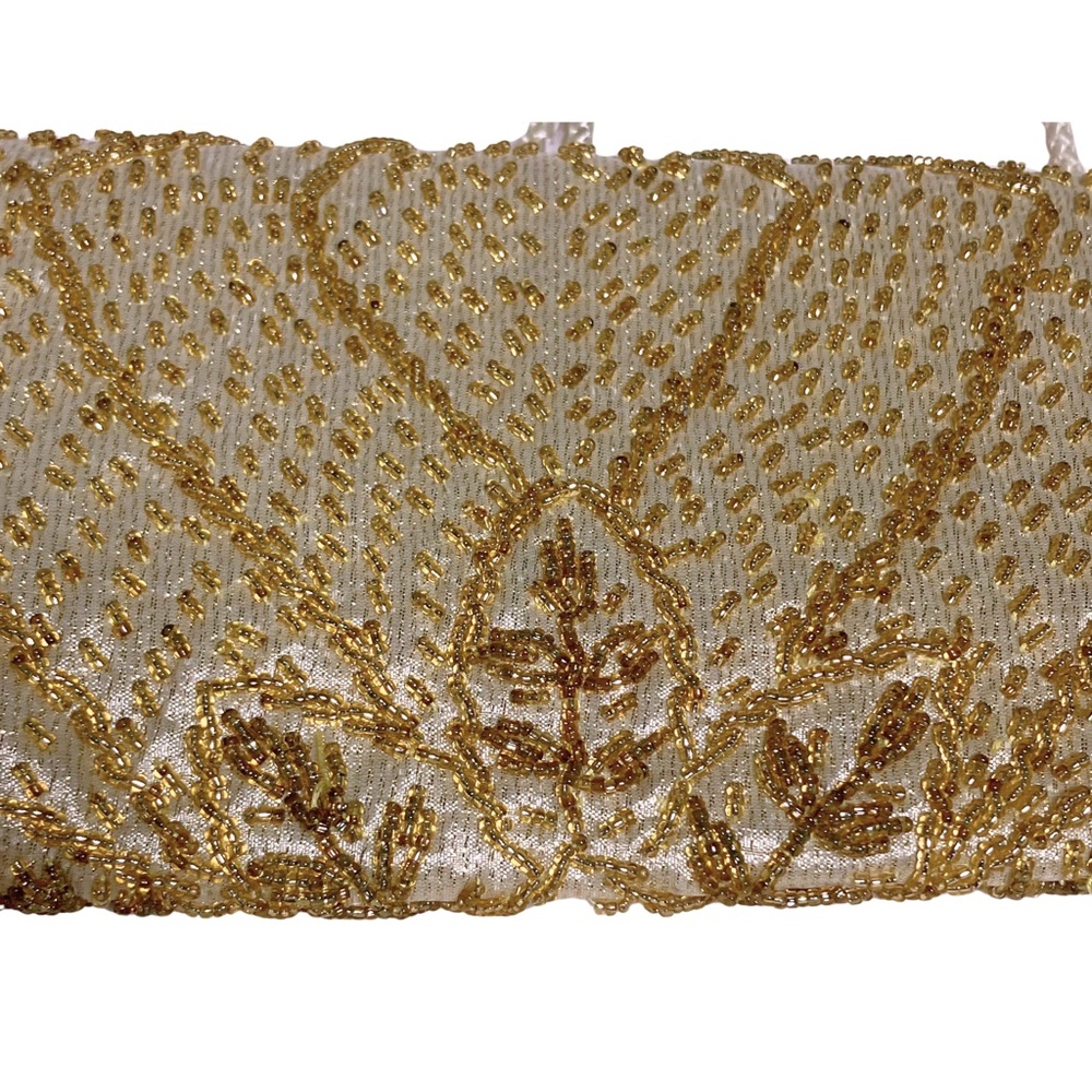 Vtg Formal Gold Beaded Art Deco Large Envelope Clutch Shoulder Strap Prom Bag - Picture 7 of 11